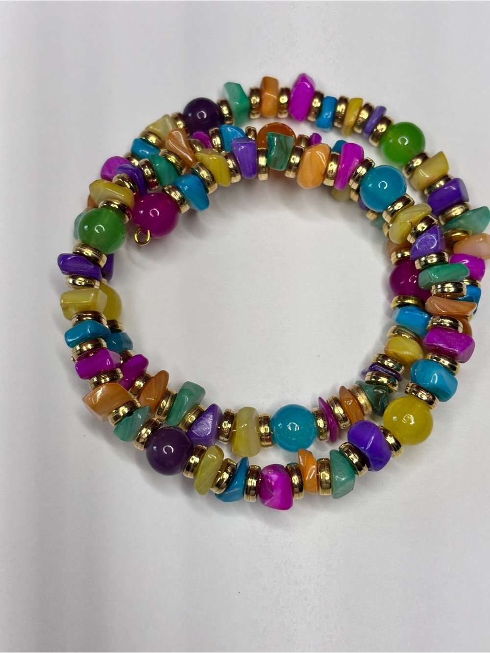 Colorful Beaded Coil Bracelet with Gold Accents - Multicolor